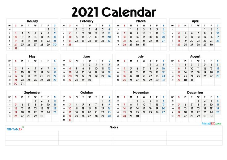 2021 Calendar With Week Number Printable Free - Week