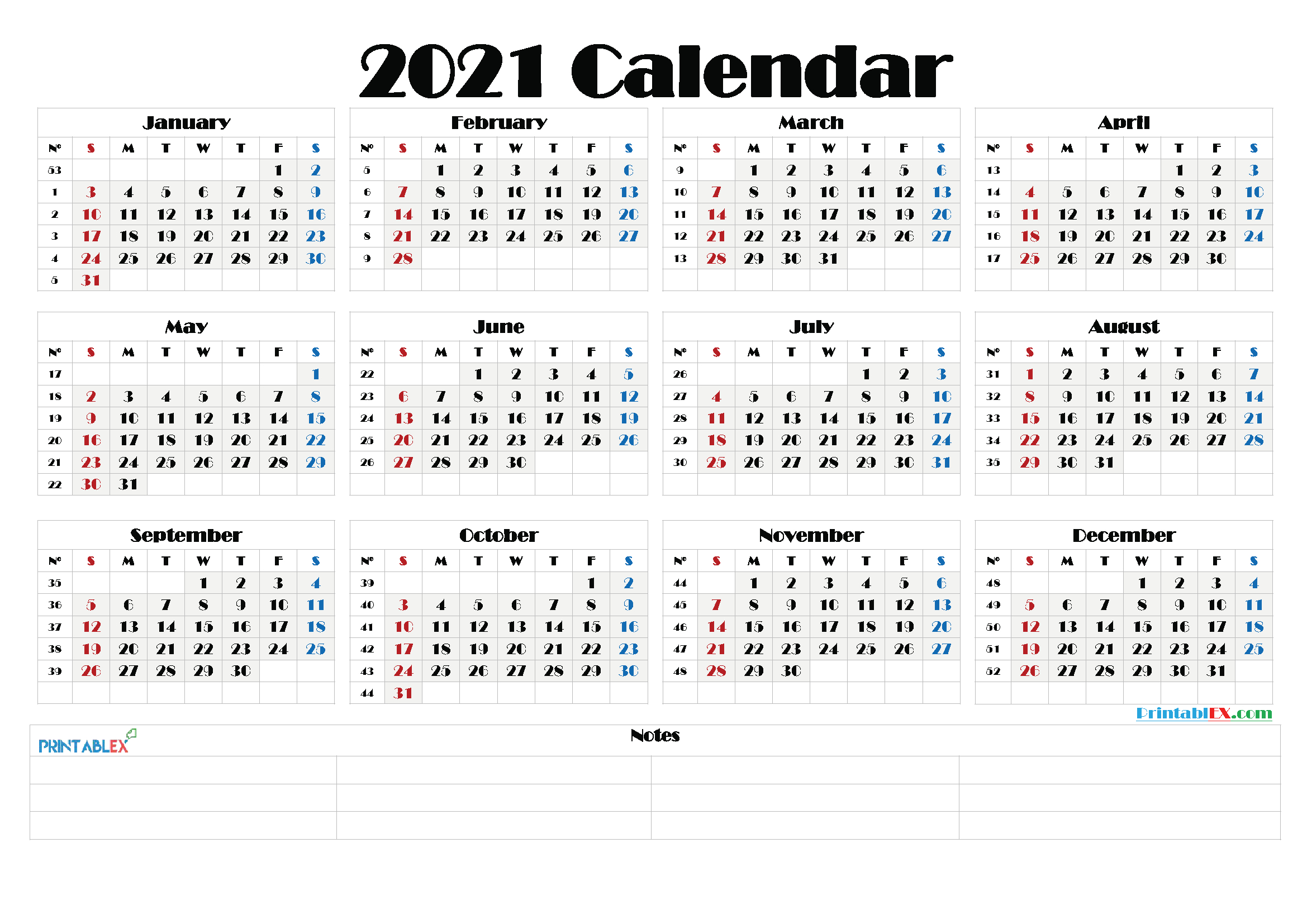 2021 calendar by week number