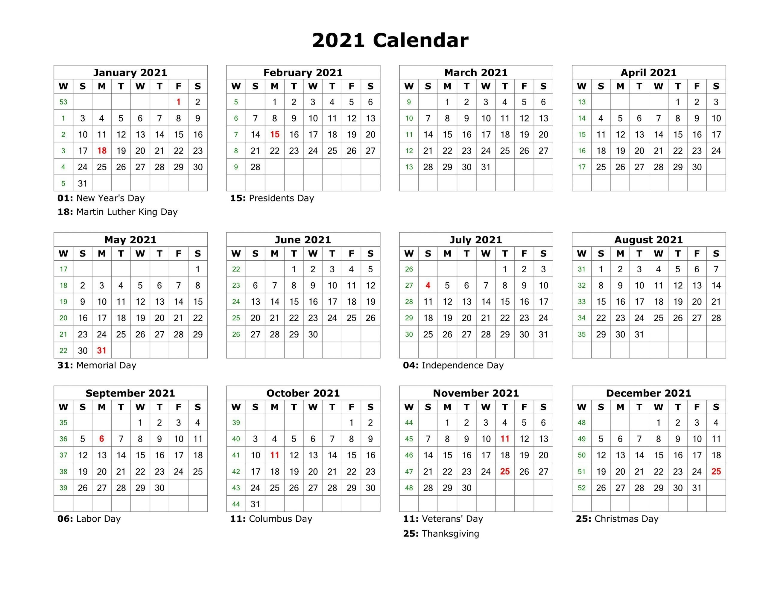 2021 Free Printable Calendars Without Downloading