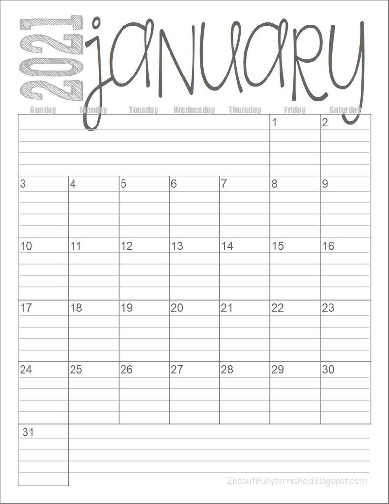 2021 Lined Monthly Calendars Full Year Printable Download | Etsy