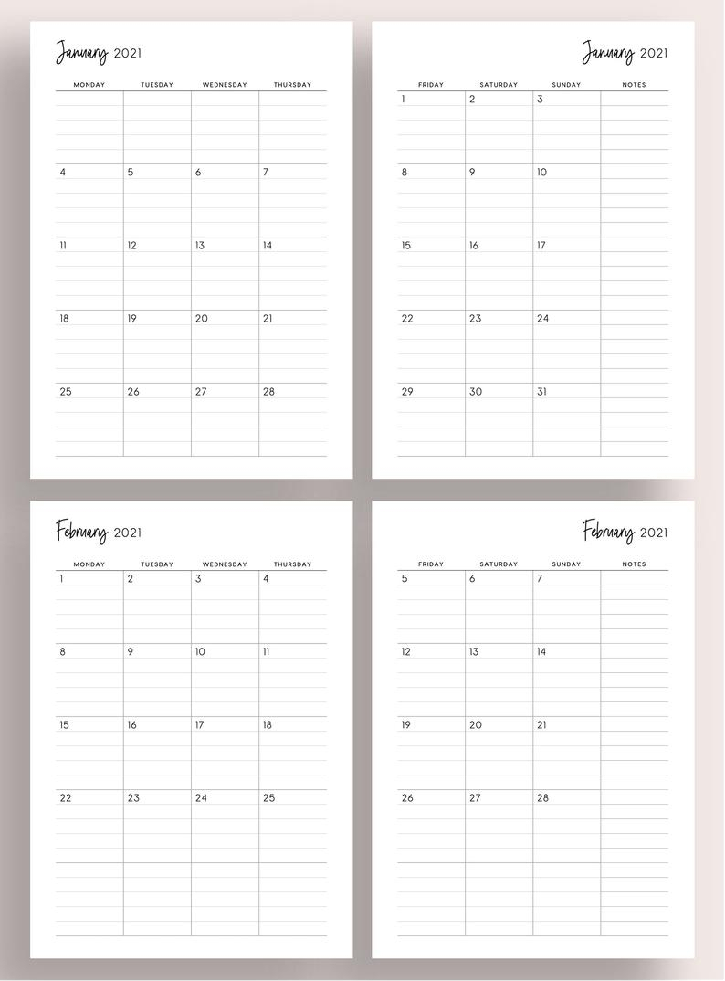 2021 Lined Monthly Planner Printable 2021 Month On 2 Pages | Etsy