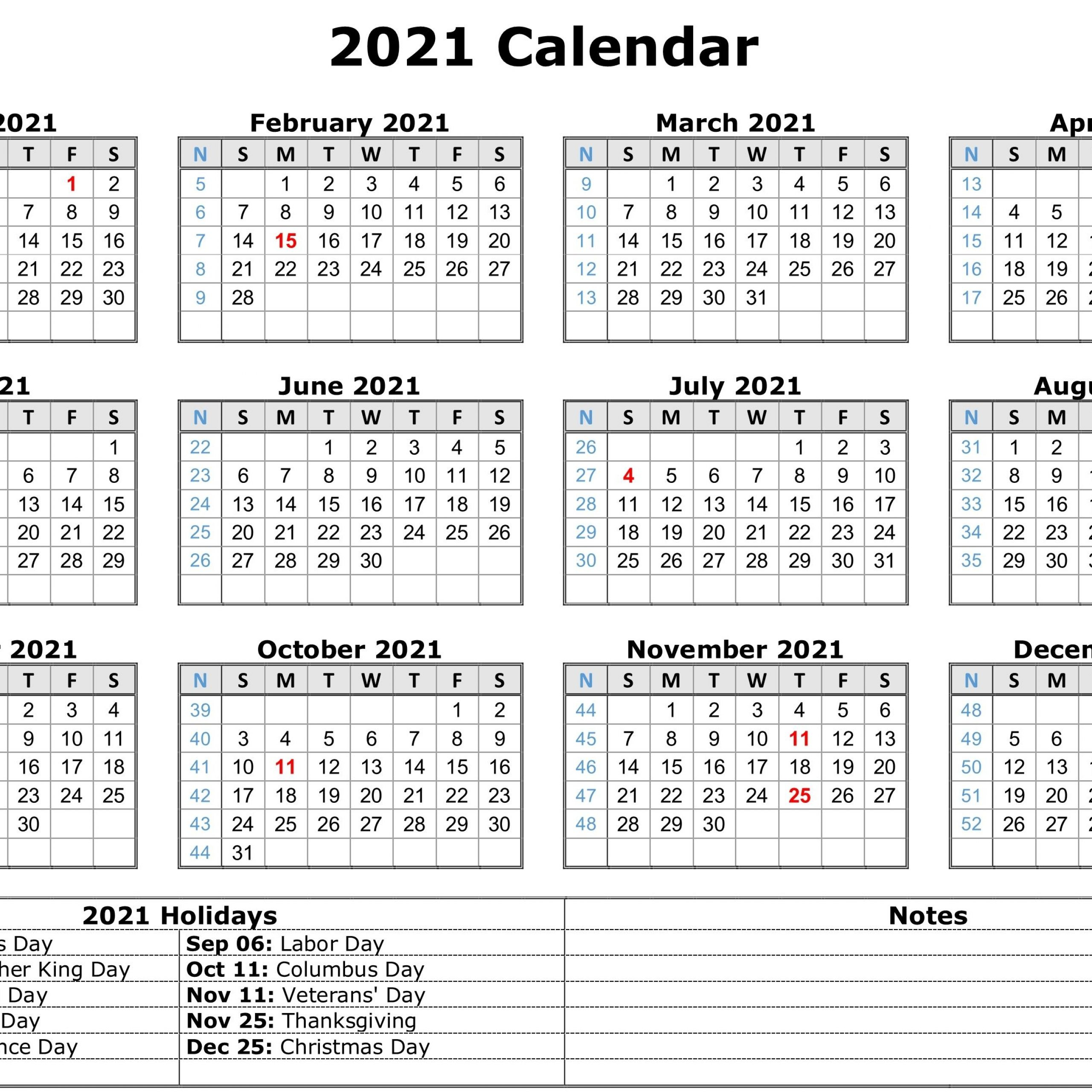 2021 Calendar Printable Pdf