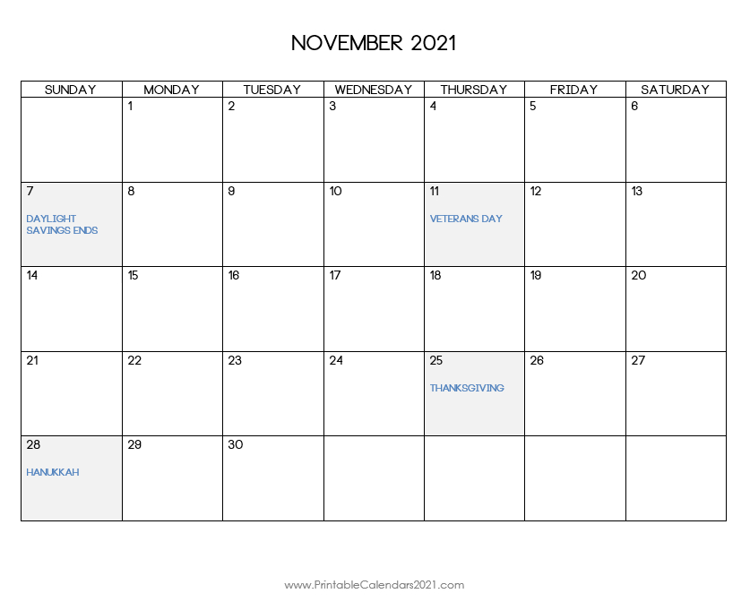 44+ November 2021 Calendar Printable, November 2021