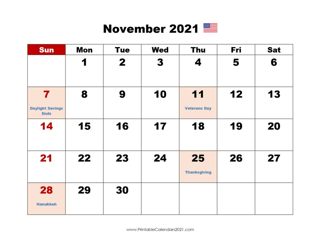 November December 2021 Calendar Printable