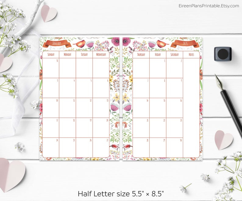 5.5 X 8.5 2021 Monthly Planner Printable Refill Calendar