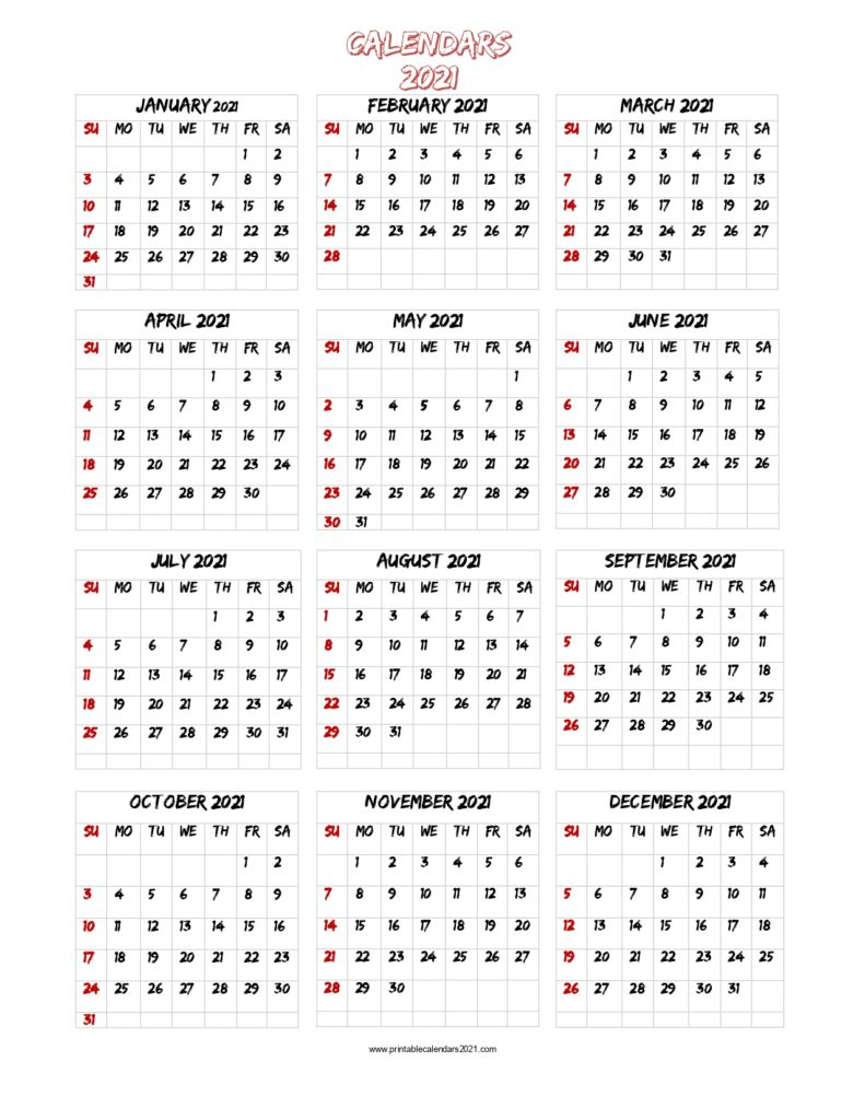 56+ Printable Calendar 2021 One Page, Printable 2021