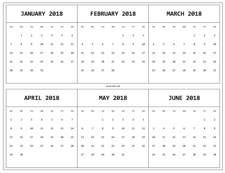 6 Month 2018 Calendar Printable | Calendar Template, Blank