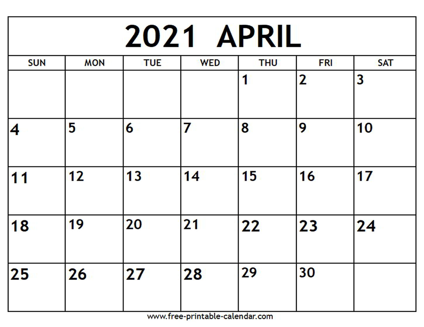 april 2021 monthly calendar