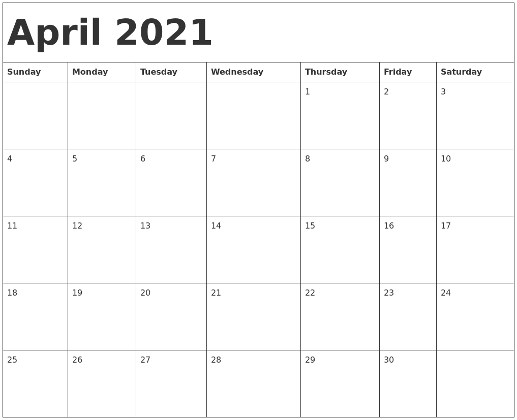 April 2021 Calendar Template