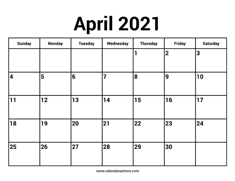 April 2021 Calendars - Calendar Options