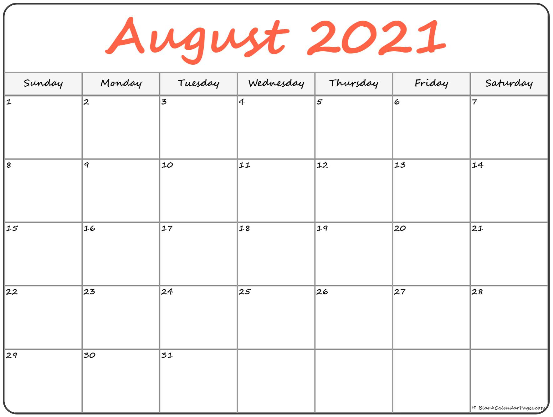 August 2021 Calendar | Free Printable Calendar Templates