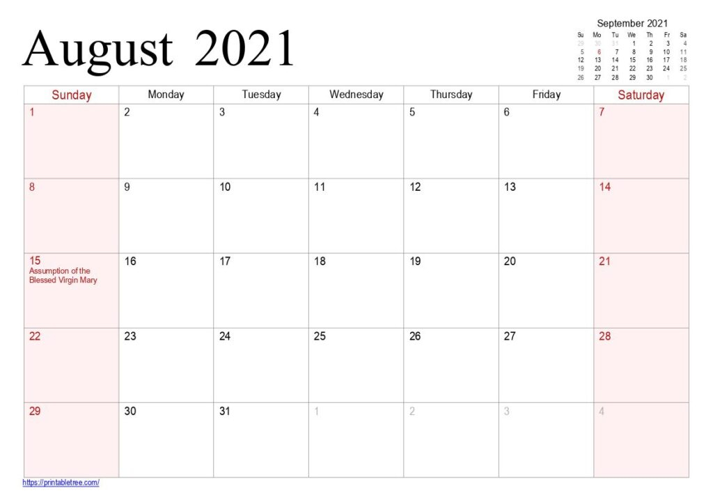 August 2021 Printable Calendar Pdf Templates Free Download