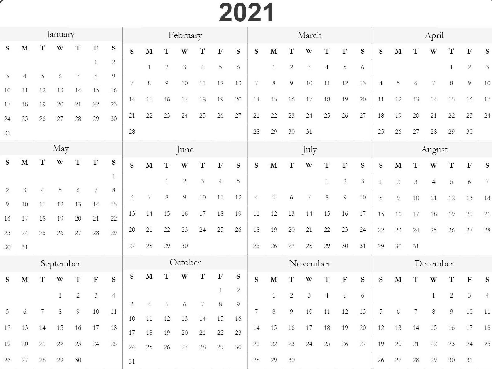 2021 Calendar Month By Month