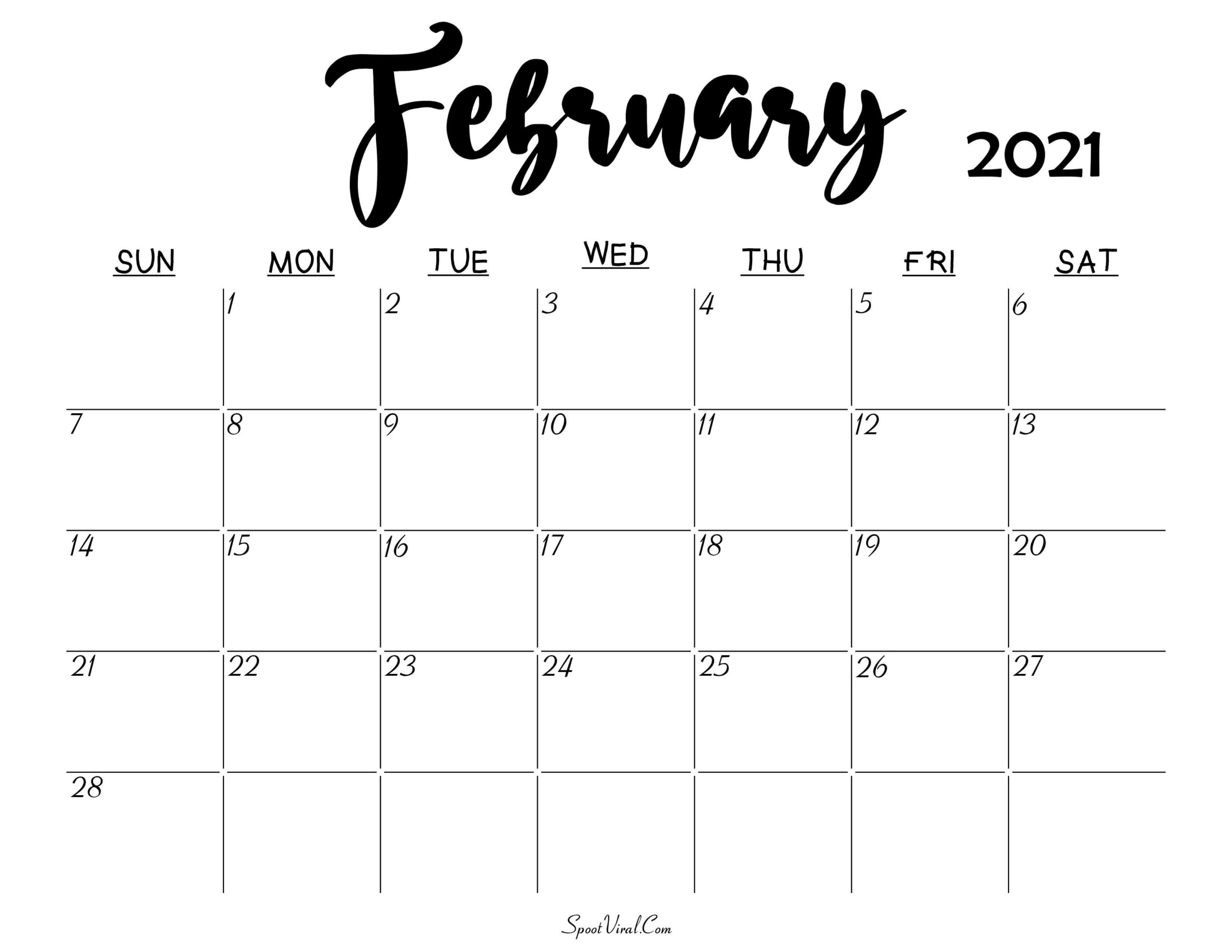 Blank February 2021 Calendar Printable - Latest Calendar
