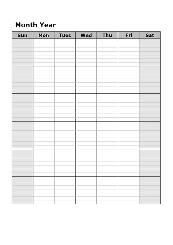 Blank Monthly Calendar With Lines :-Free Calendar Template