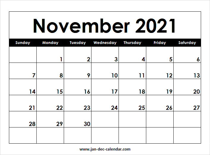 Blank Printable November Calendar 2021 Template Free