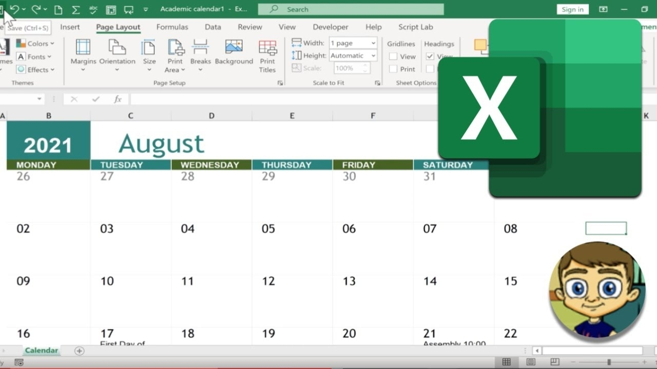 Calendar On Excel 2021 | Month Calendar Printable