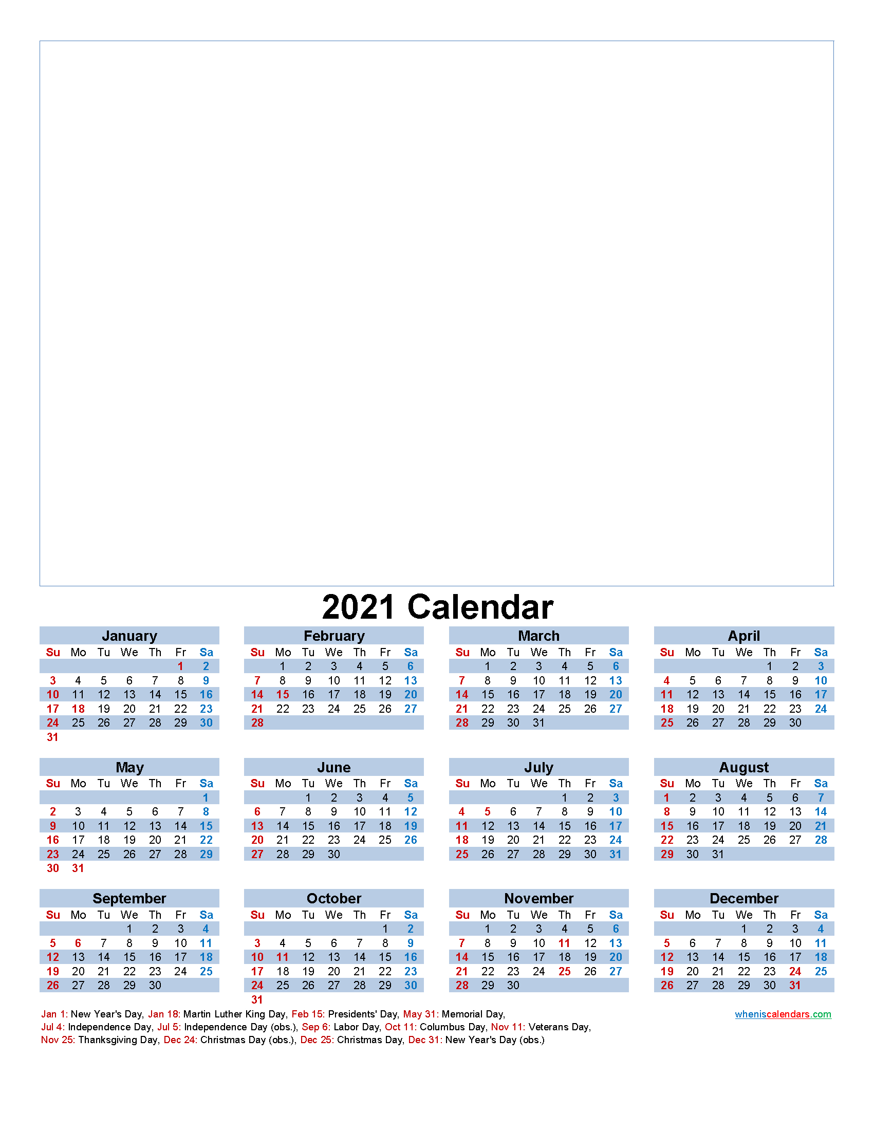 Custom Photo Calendar 2021 Word, Pdf - Template No.f21Y37