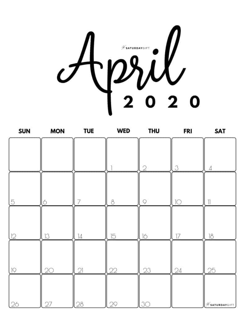 Cute (&amp; Free!) Printable April 2020 Calendar | Saturdaygift