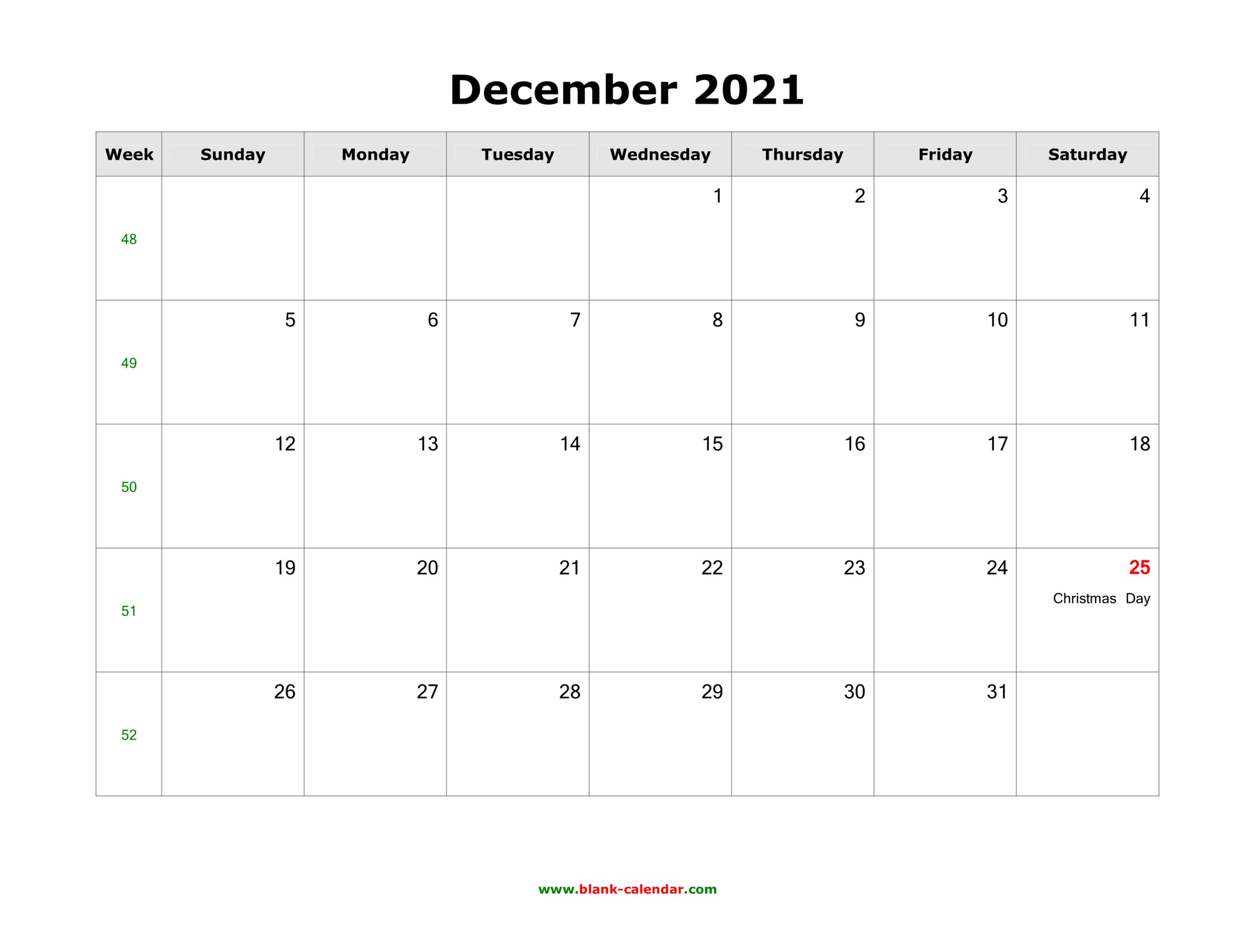 December 2021 Blank Calendar | Free Download Calendar Templates