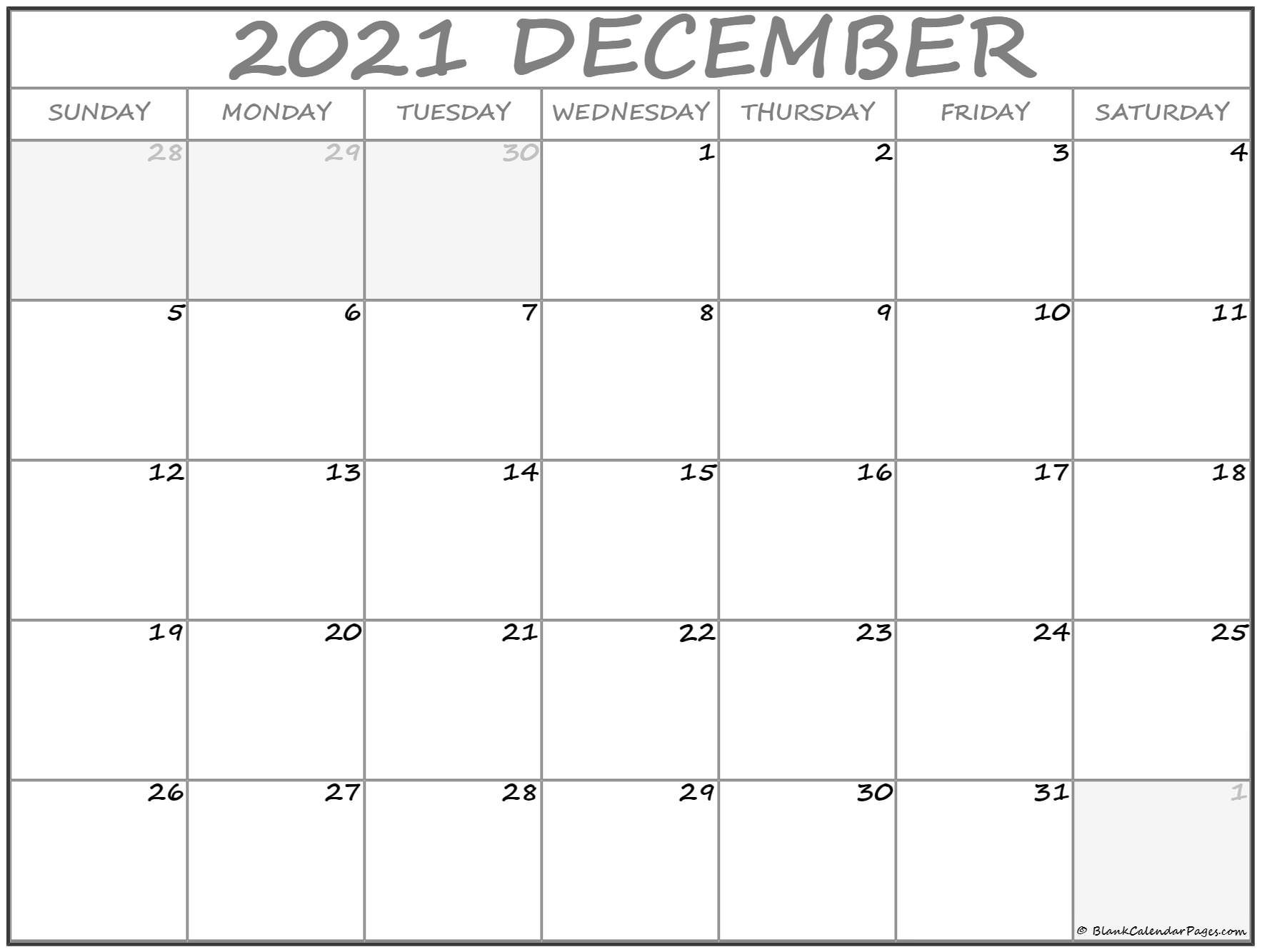 December 2021 Calendar | Free Printable Calendar Templates