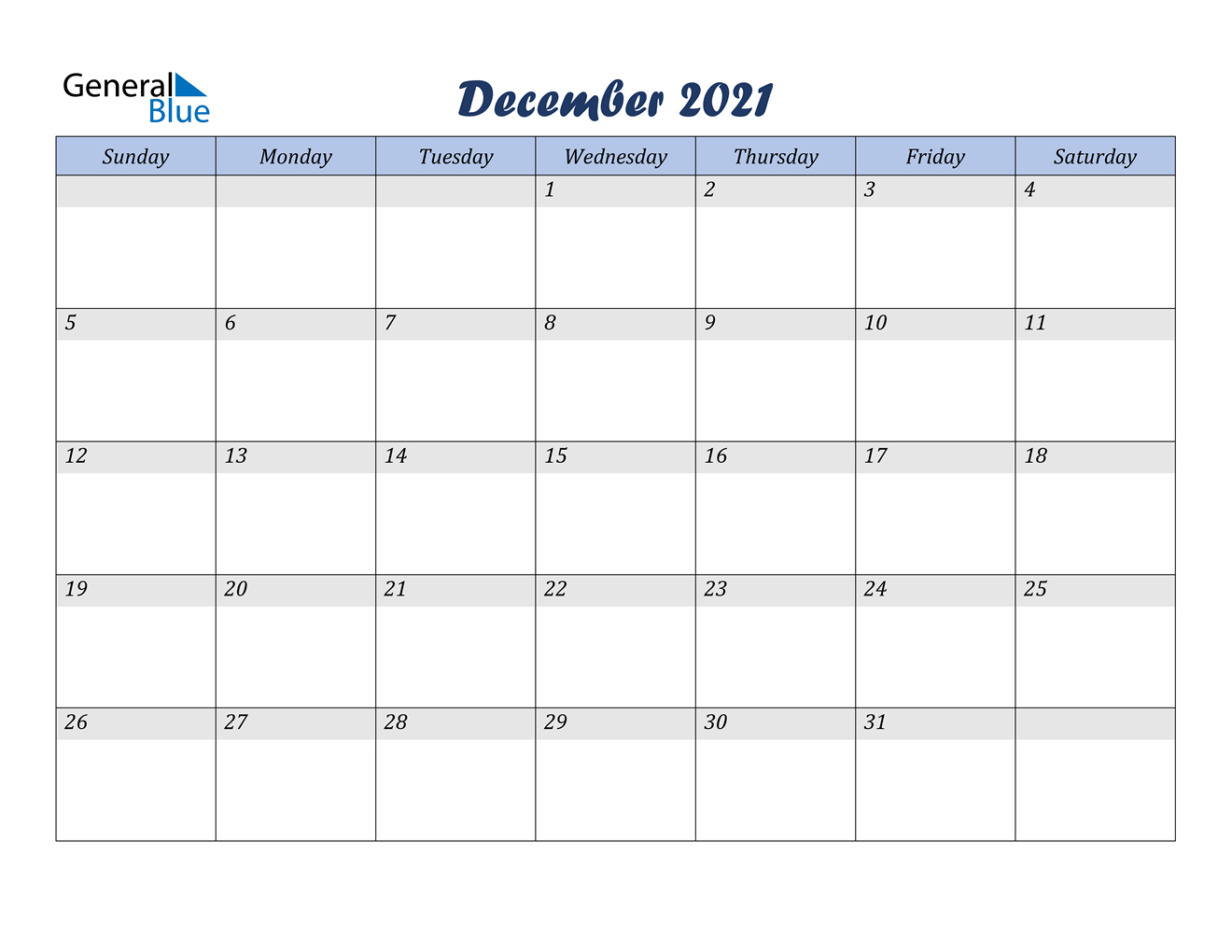 December 2021 Calendar Printable Pdf