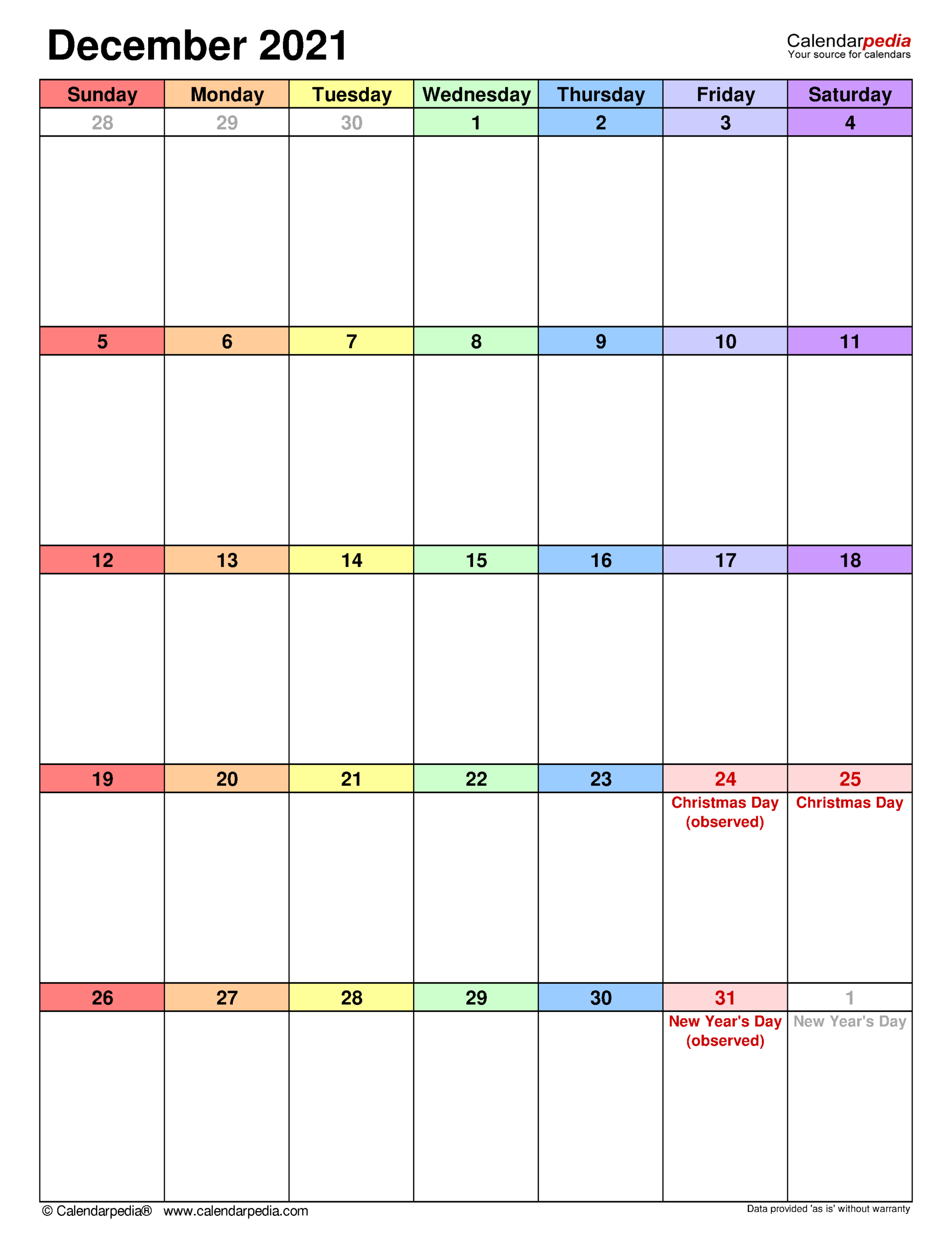 December 2021 Calendar | Templates For Word, Excel And Pdf