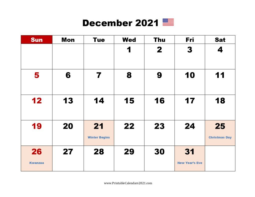 December 2021 Modern Typography Calendar | 2021 Calendar