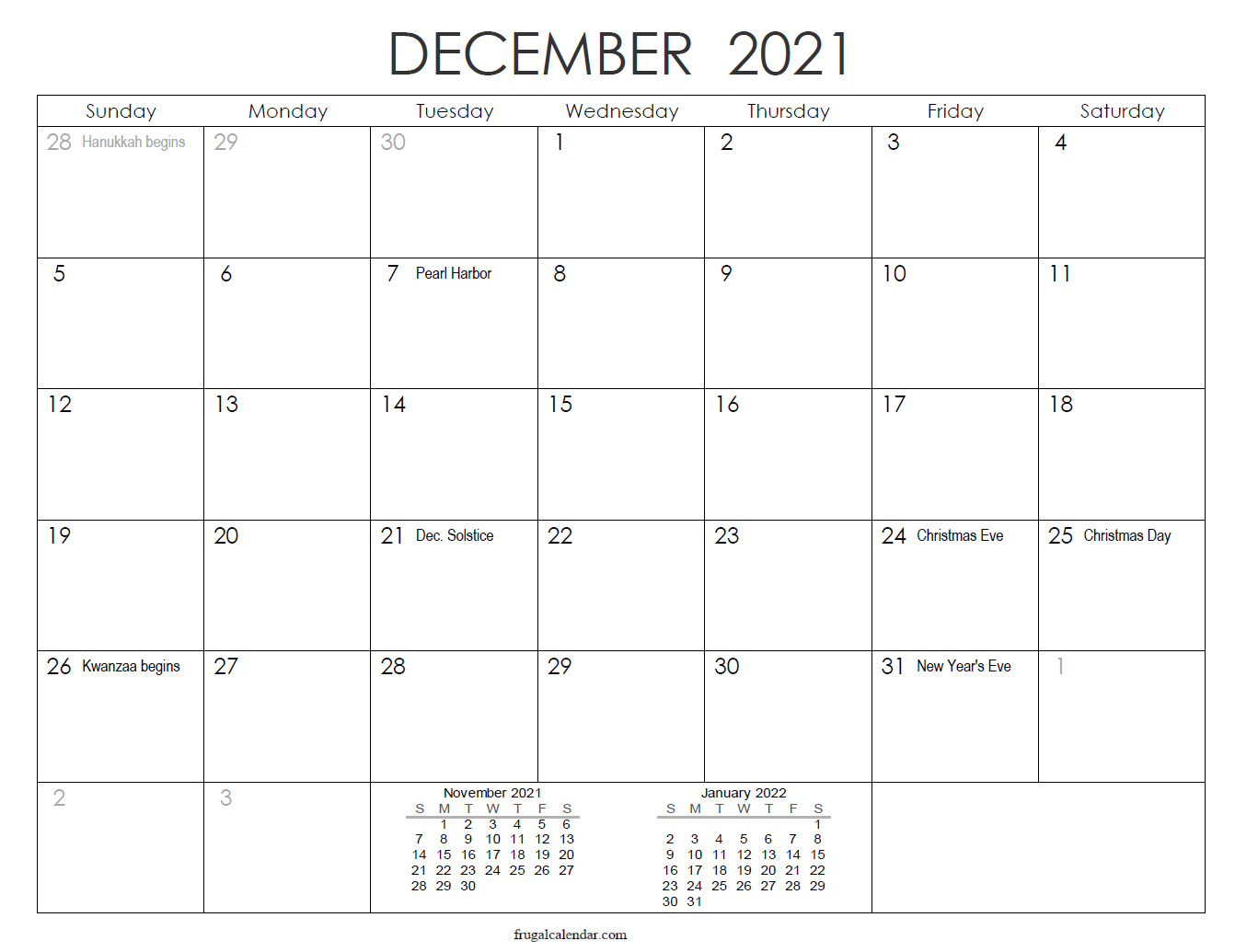 December Calendar 2021 | 2021 Calendars Printable