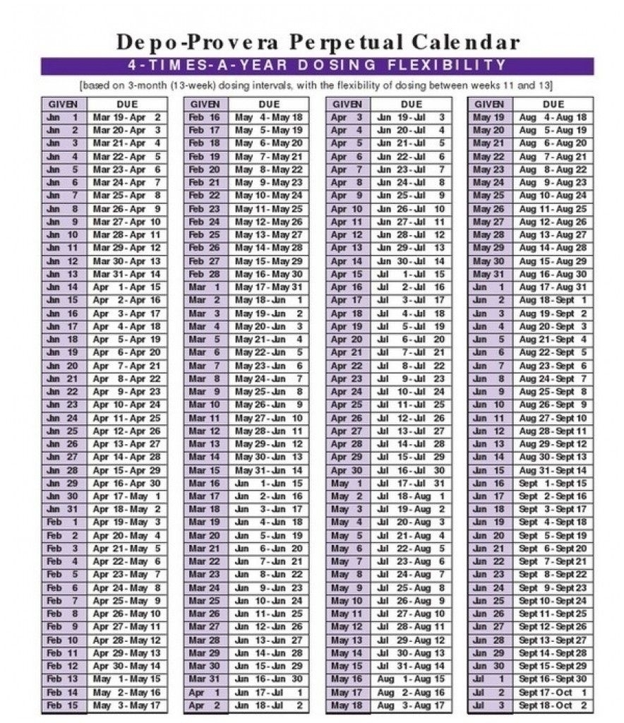 Depo-Provera Perpetual Calendar To Print 2020 - Calendar