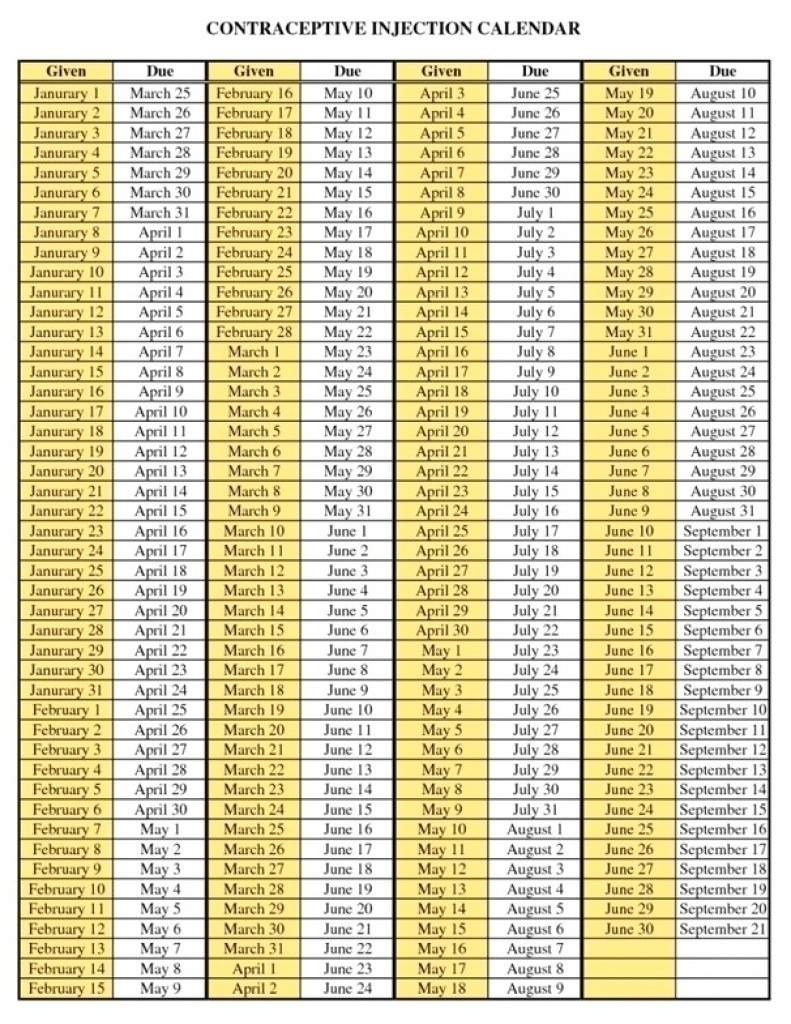 Depo-Provera Printable Calendar 2020 Pdf - Template