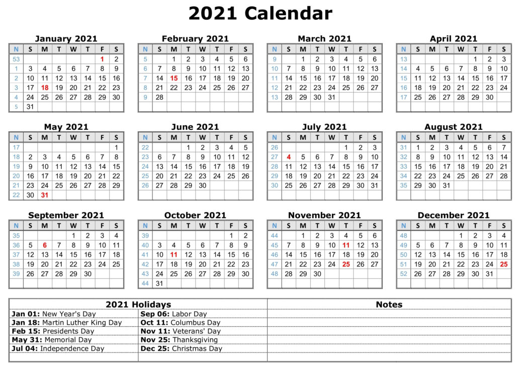 Download Free Printable 2021 Calendar With Holidays - Easy