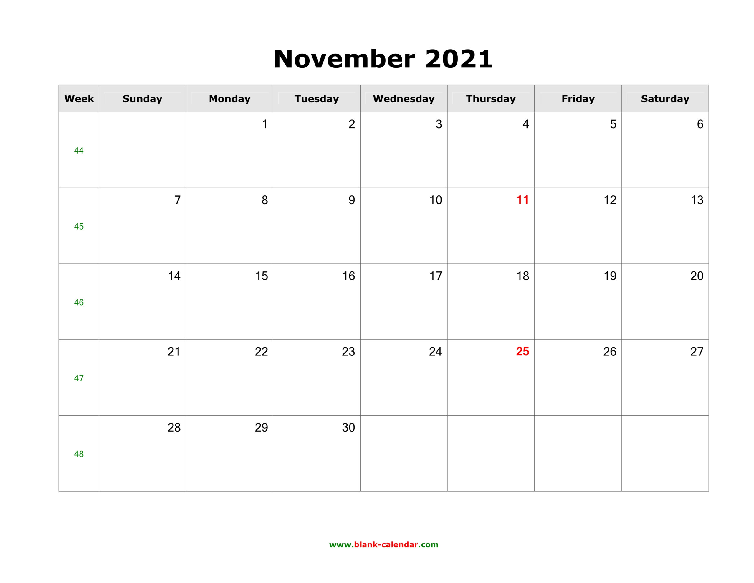 Download November 2021 Blank Calendar (Horizontal)