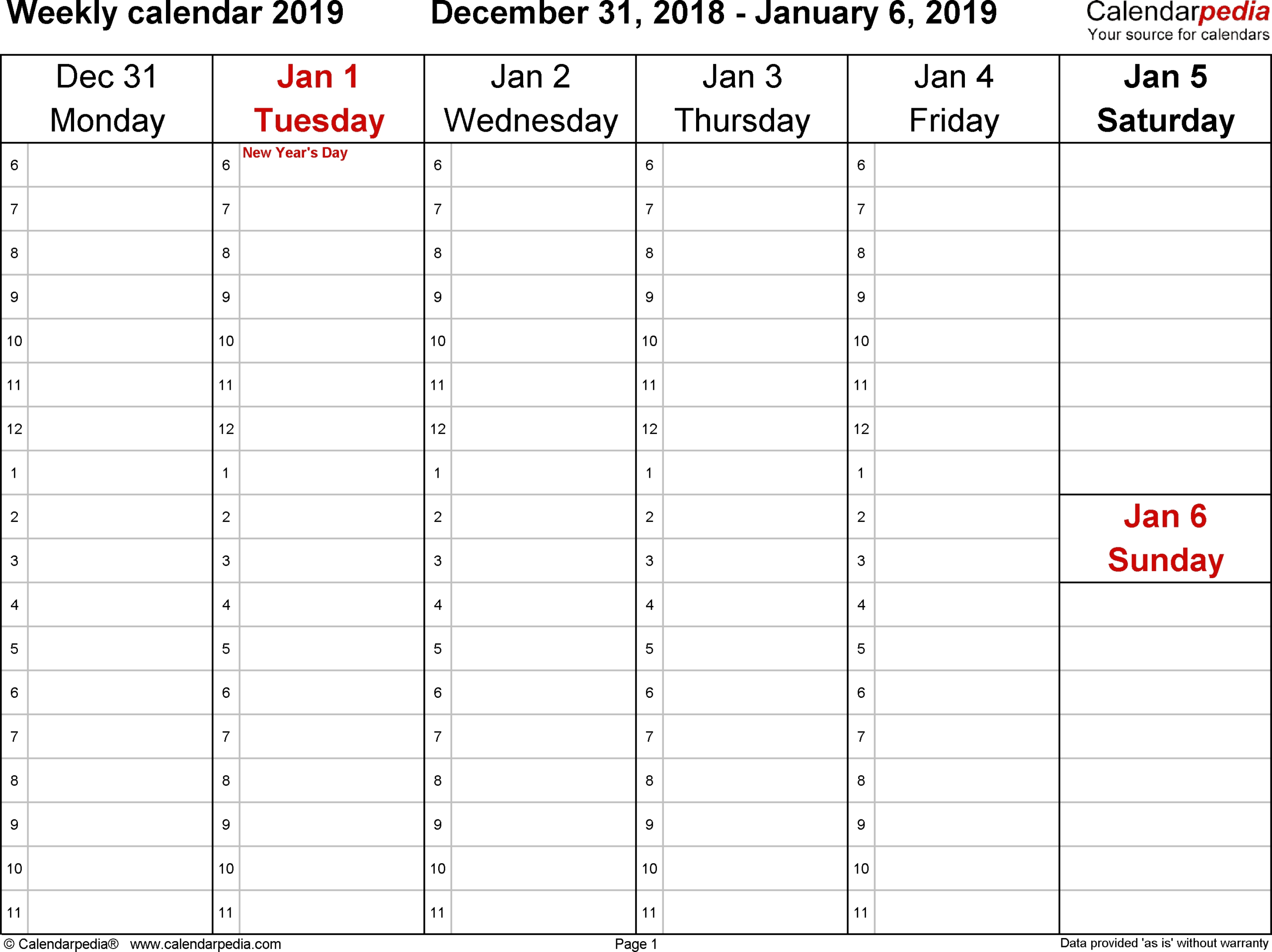 Printable Monday Through Friday Calendar Template Example Calendar
