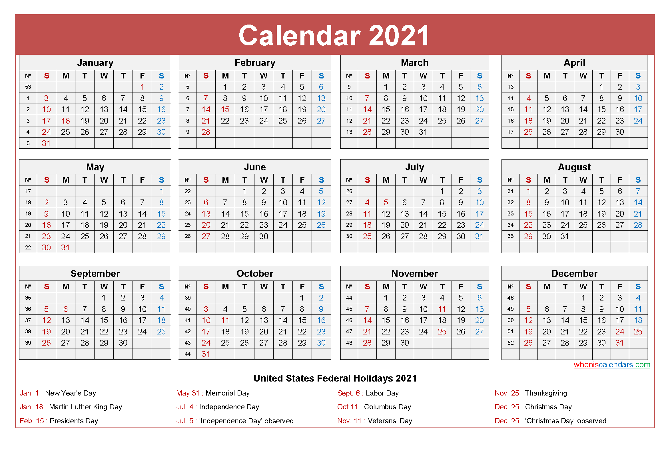 Editable Calendar Template 2021 Word - Template No.ep21Y27