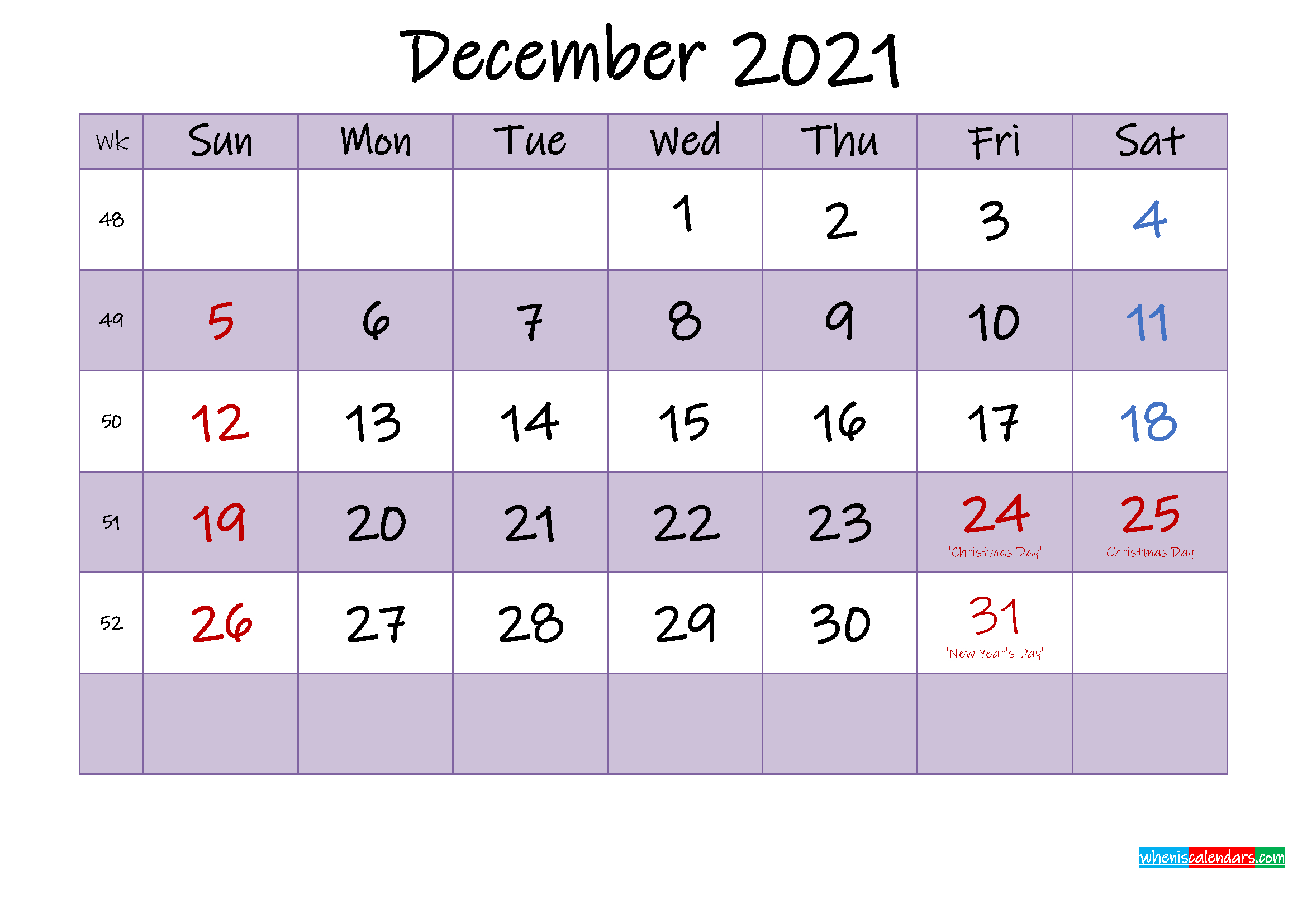 Editable December 2021 Calendar - Template No.ink21M468
