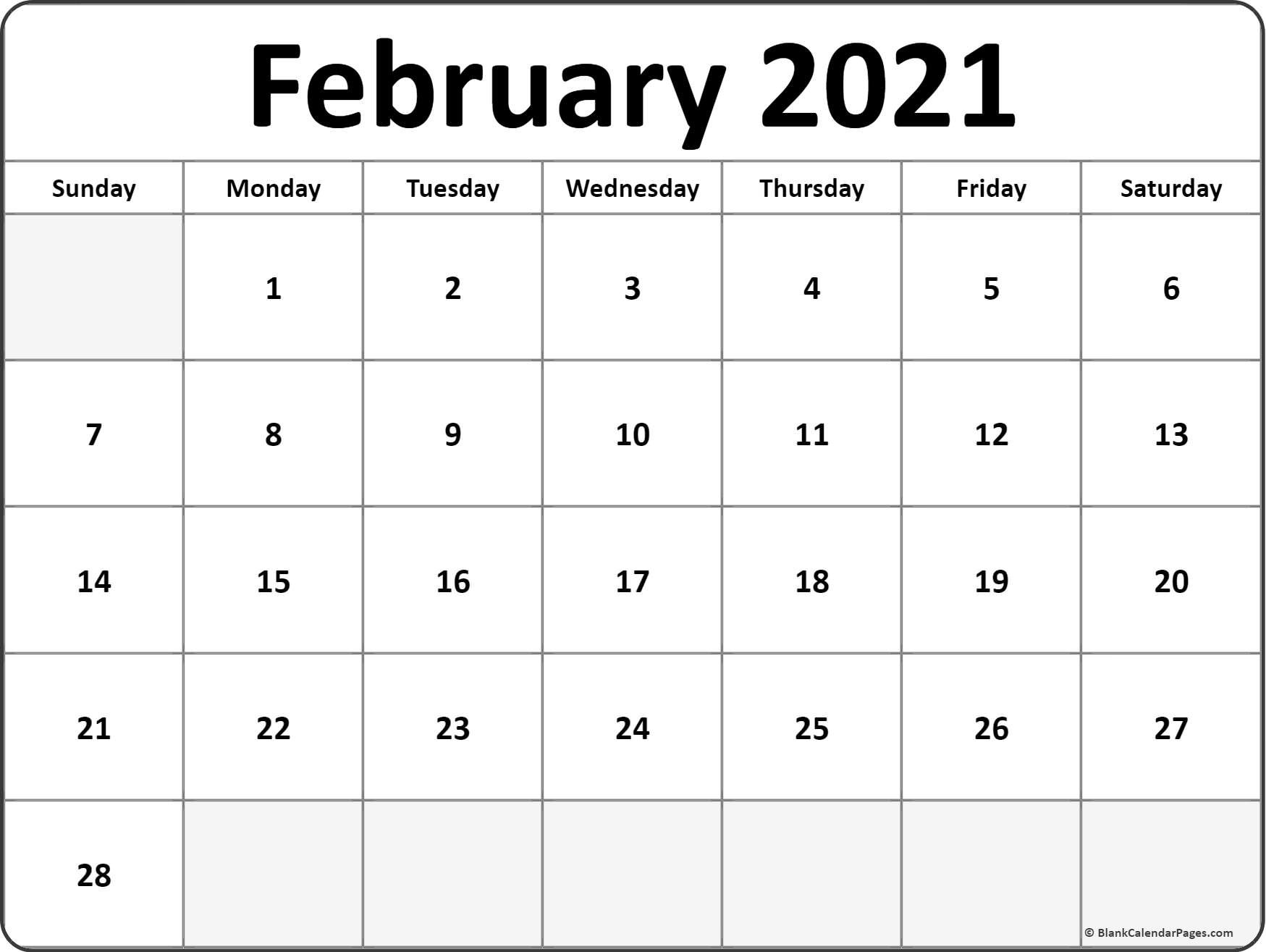 February 2021 Calendar | Free Printable Calendar Templates