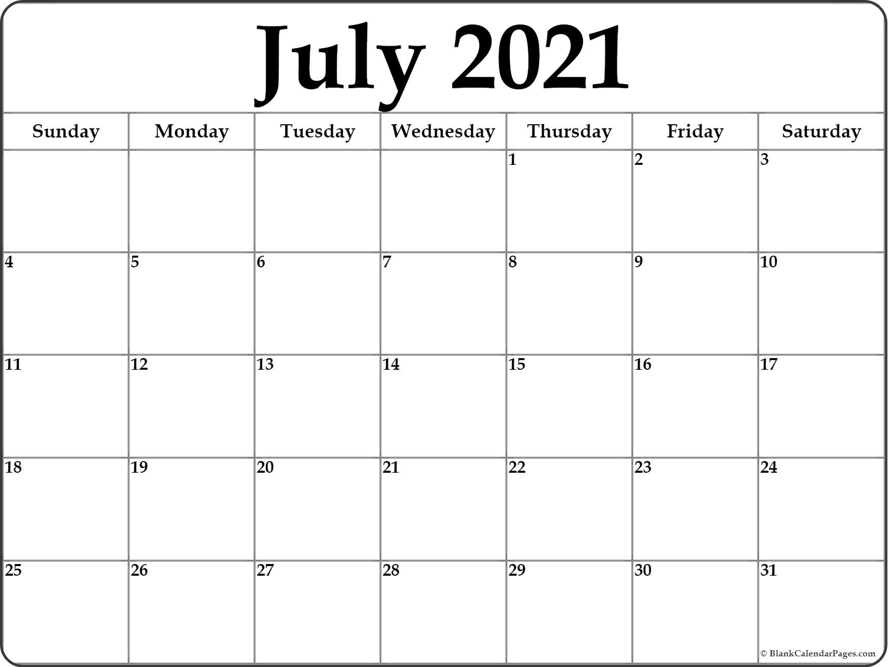 Free 2021 Printable Calendar July Canada Monthly | Month