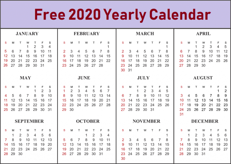 Free Blank Printable Calendar 2020 Template In Pdf, Excel