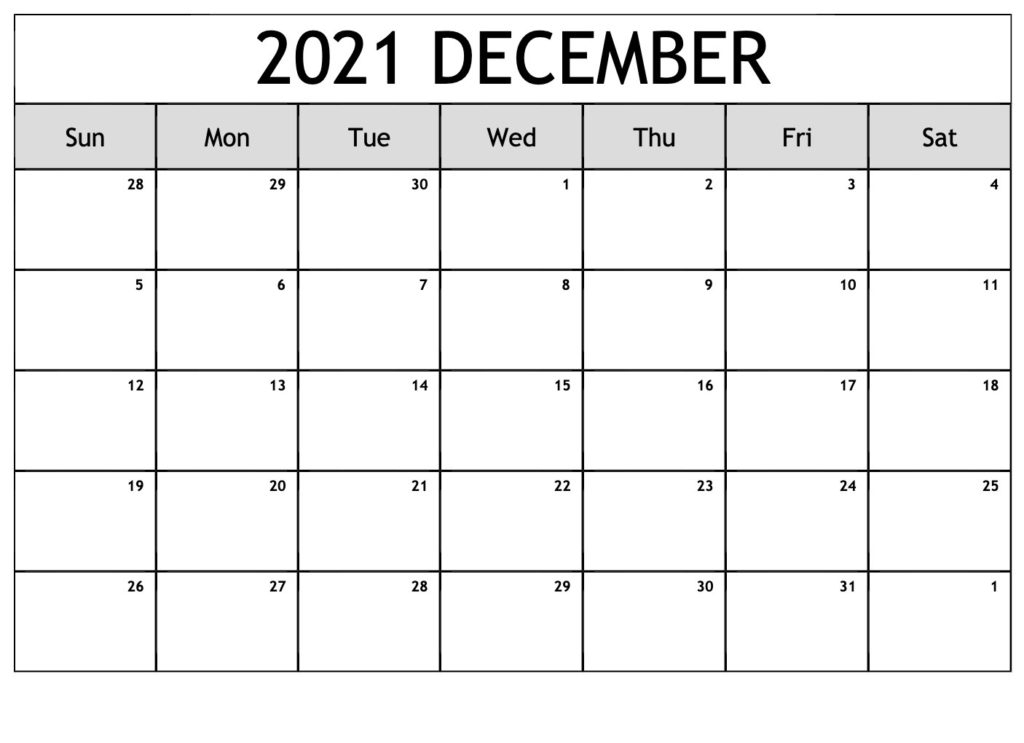 Free December 2021 Calendar Printable - Blank Templates