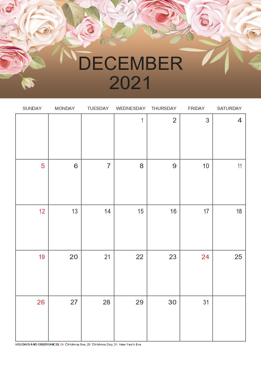 Free Download December 2021 Printable Calendar Templates Pdf