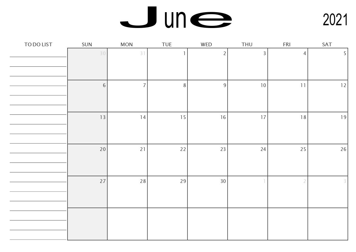 Free Download June 2021 Printable Calendar Templates Pdf