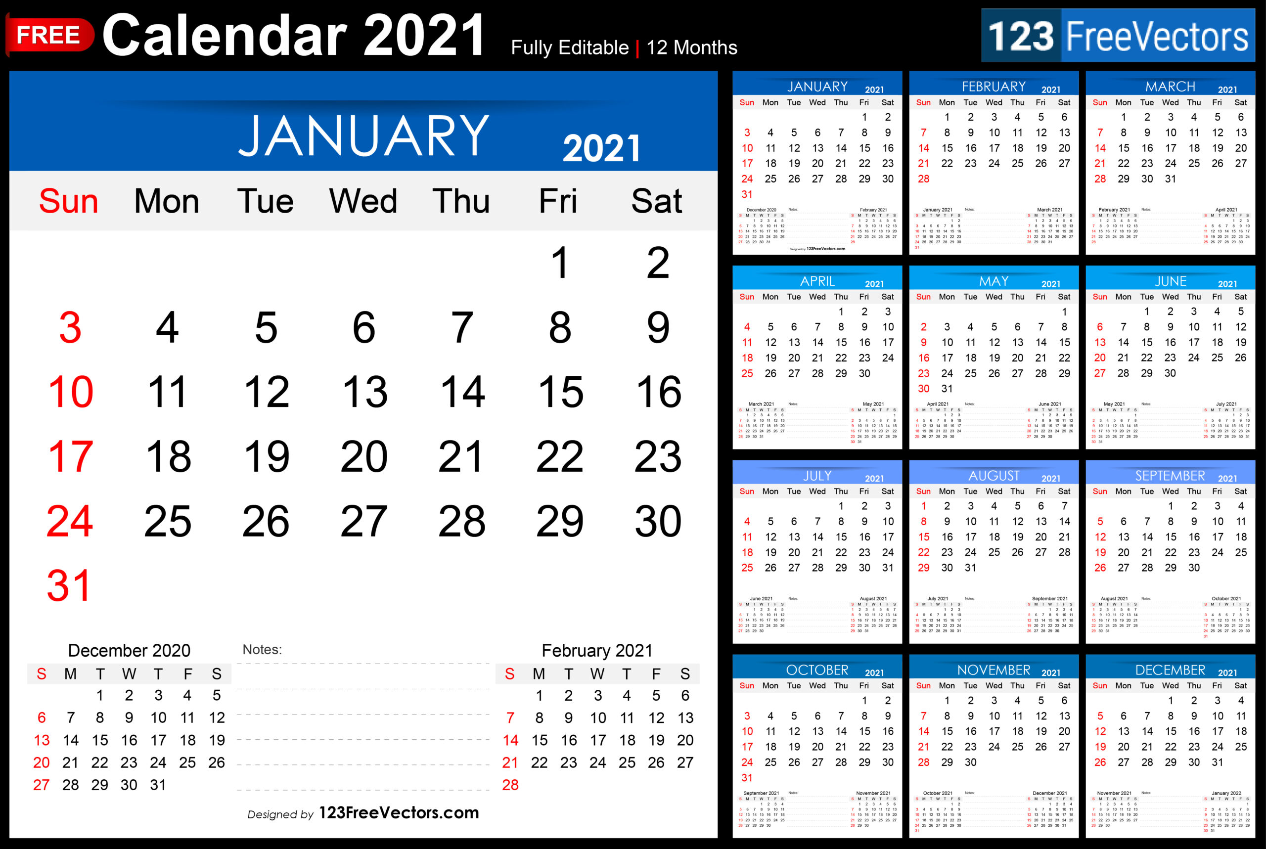 Free Free Printable 2021 Monthly Calendar