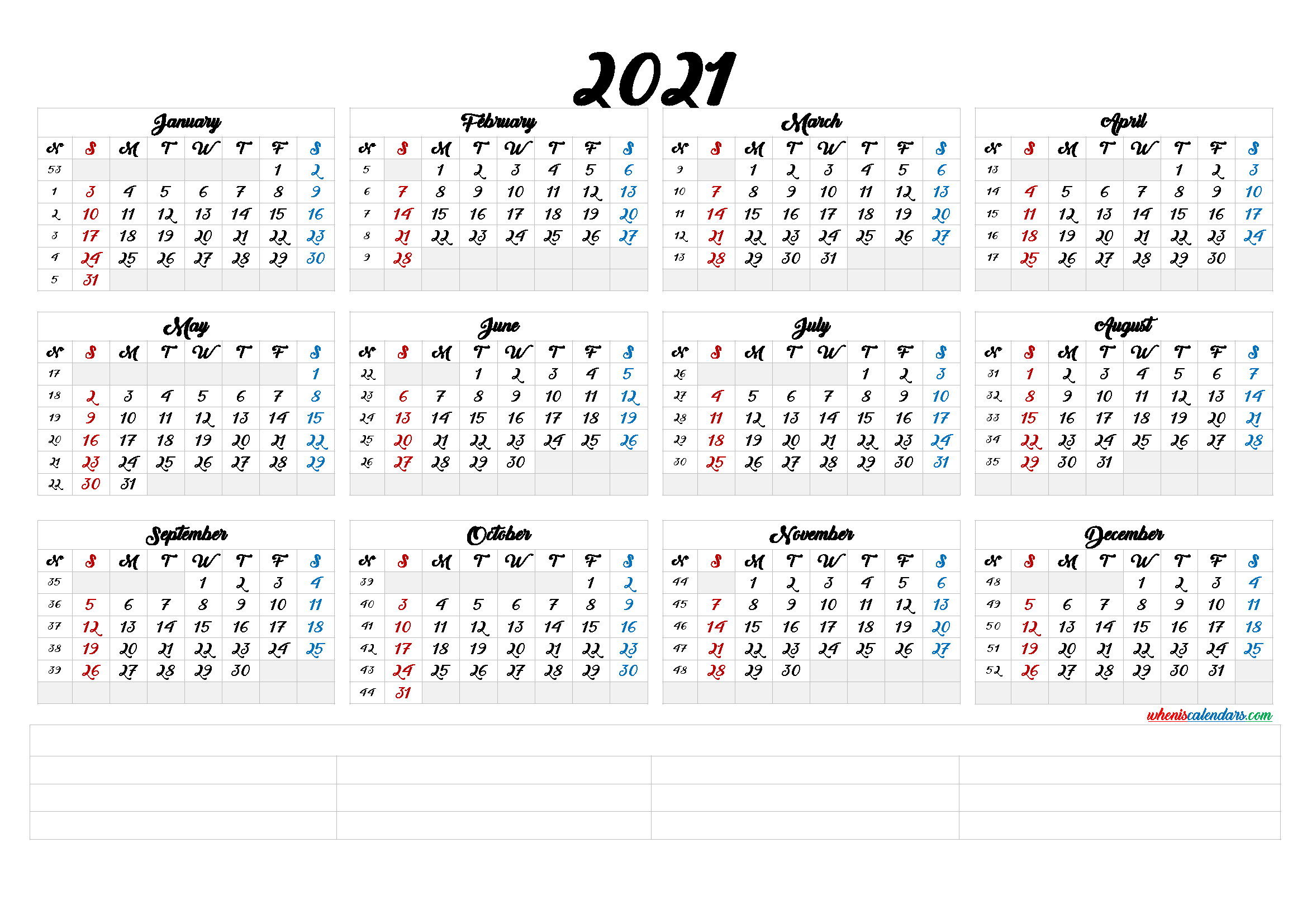 2021 Calendars Free Printable Yearly