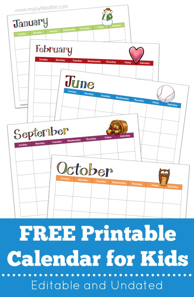 Free Printable Calendar For Kids - Editable &amp; Undated