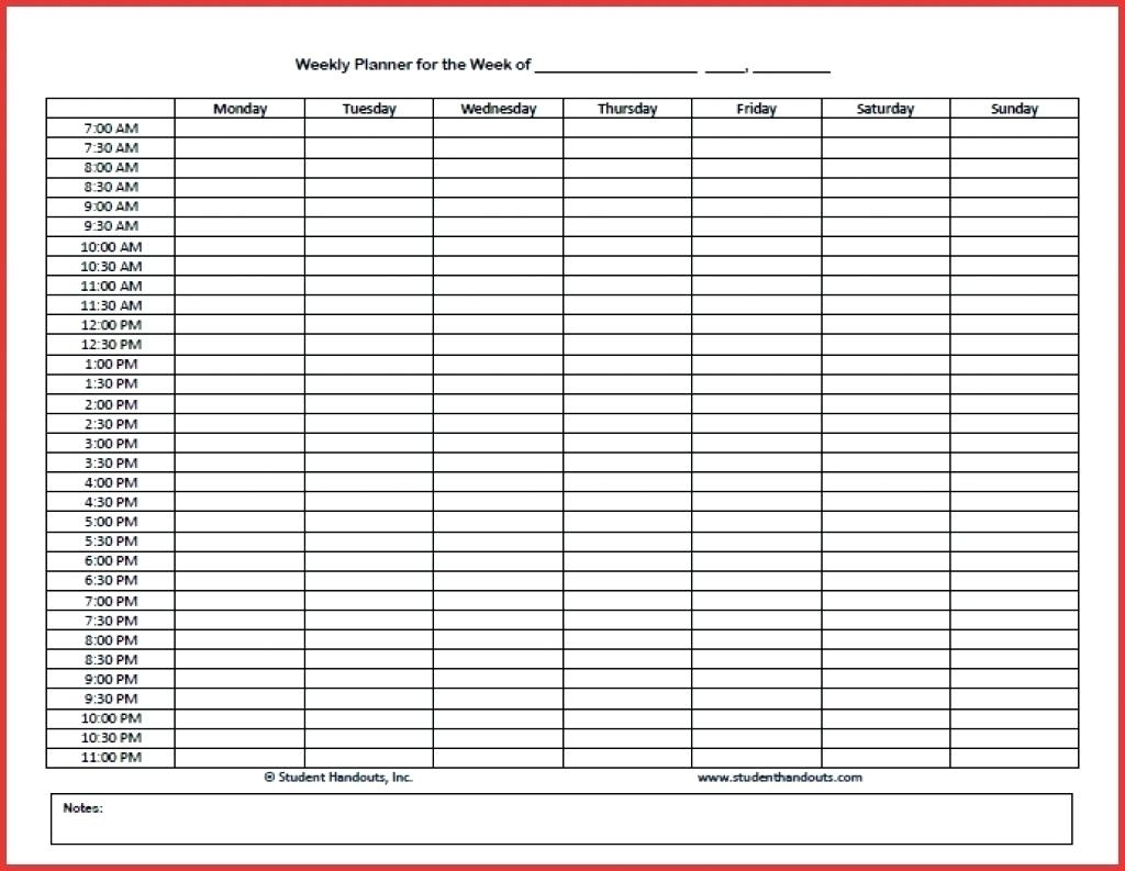 Printable Schedule Template 15 Minute Increments