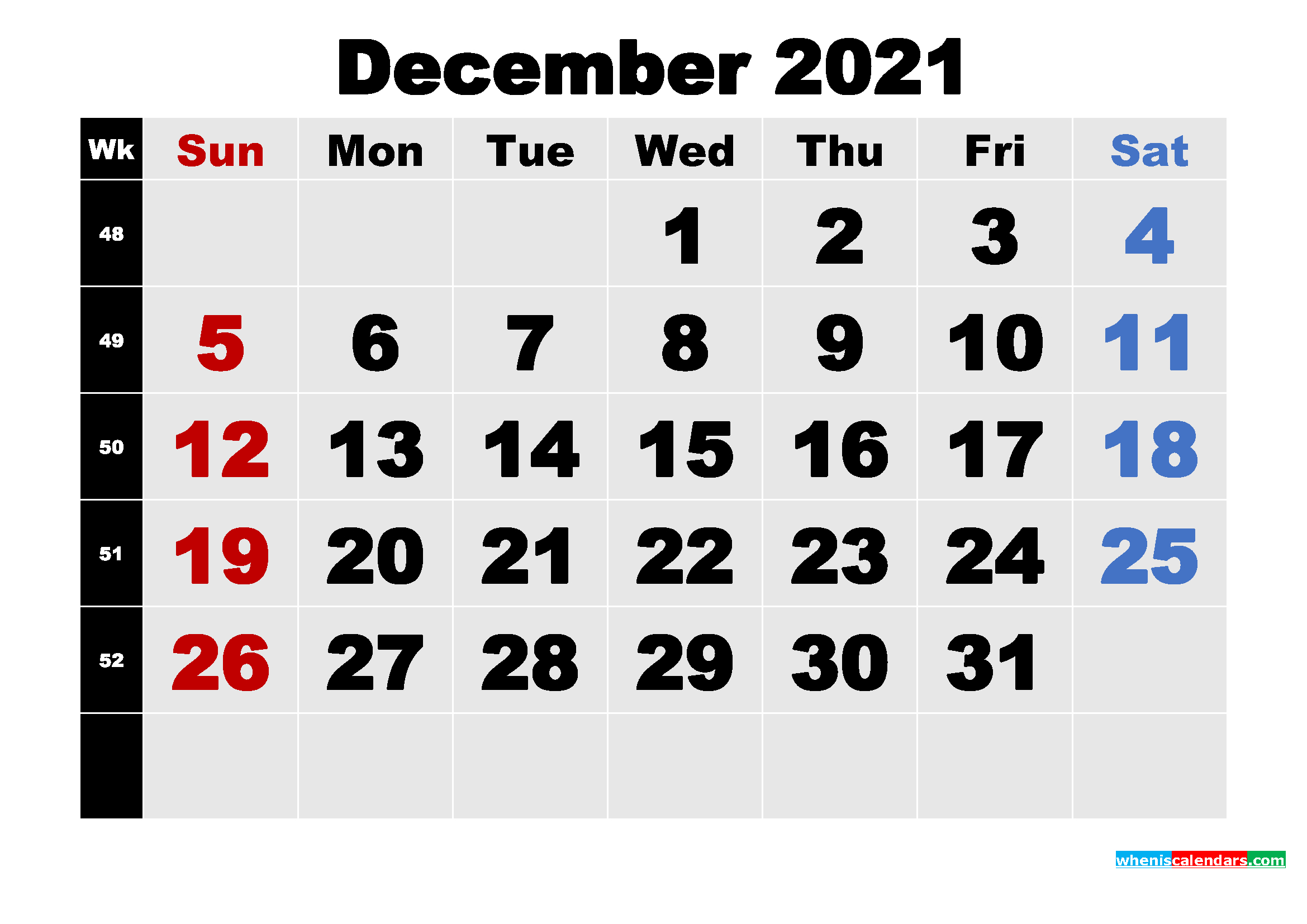 Free Printable December 2021 Calendar Template Word, Pdf