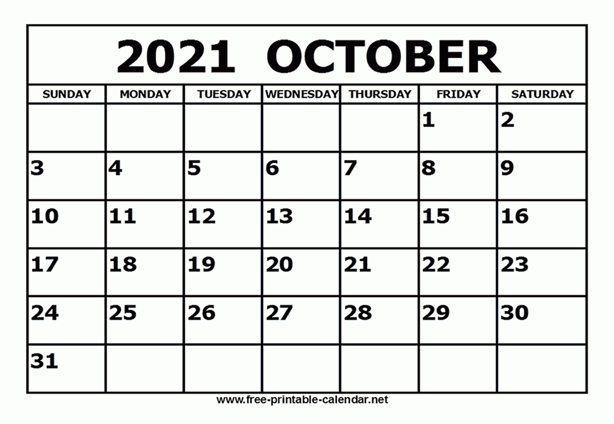 Free Printable October 2021 Calendar