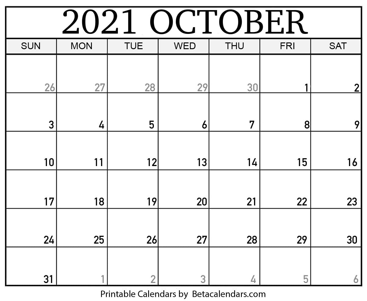 October Calendar 2021 Printable Hourly