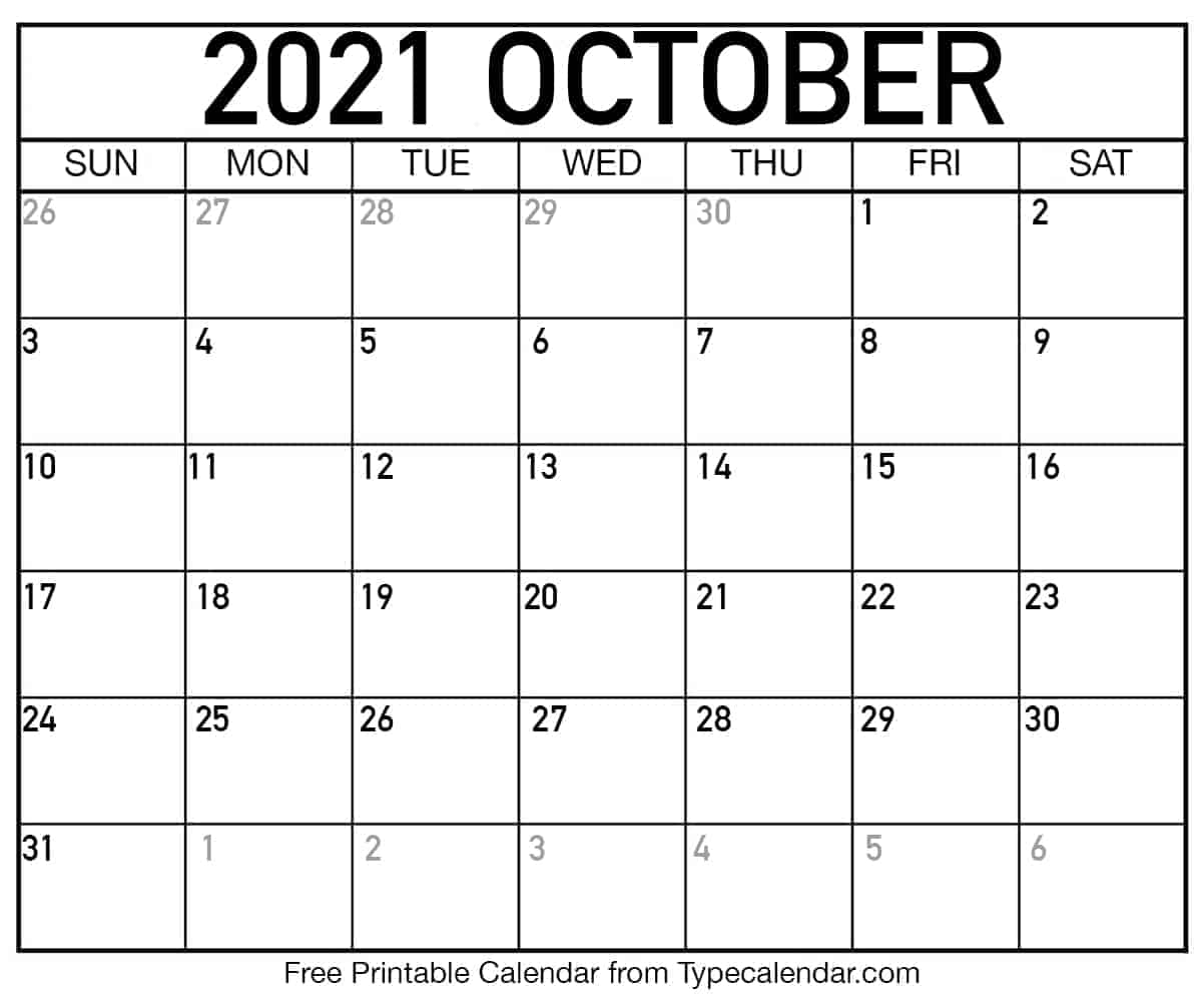 Free Printable October 2021 Calendars